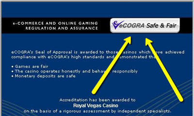 eCogra's Seal of Approval for Royal Vegas Casino.